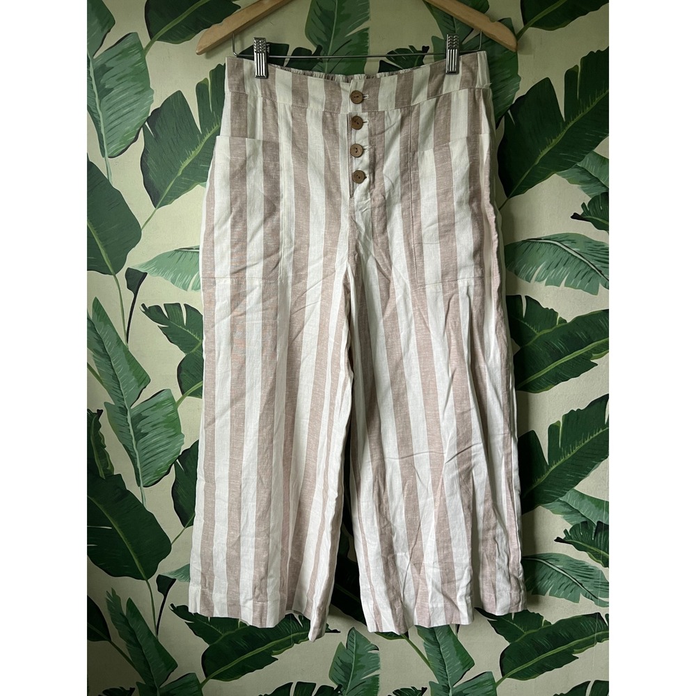 LC Lauren Conrad Striped‎ Linen Blend Cropped Trouser Pants Women Small Tan